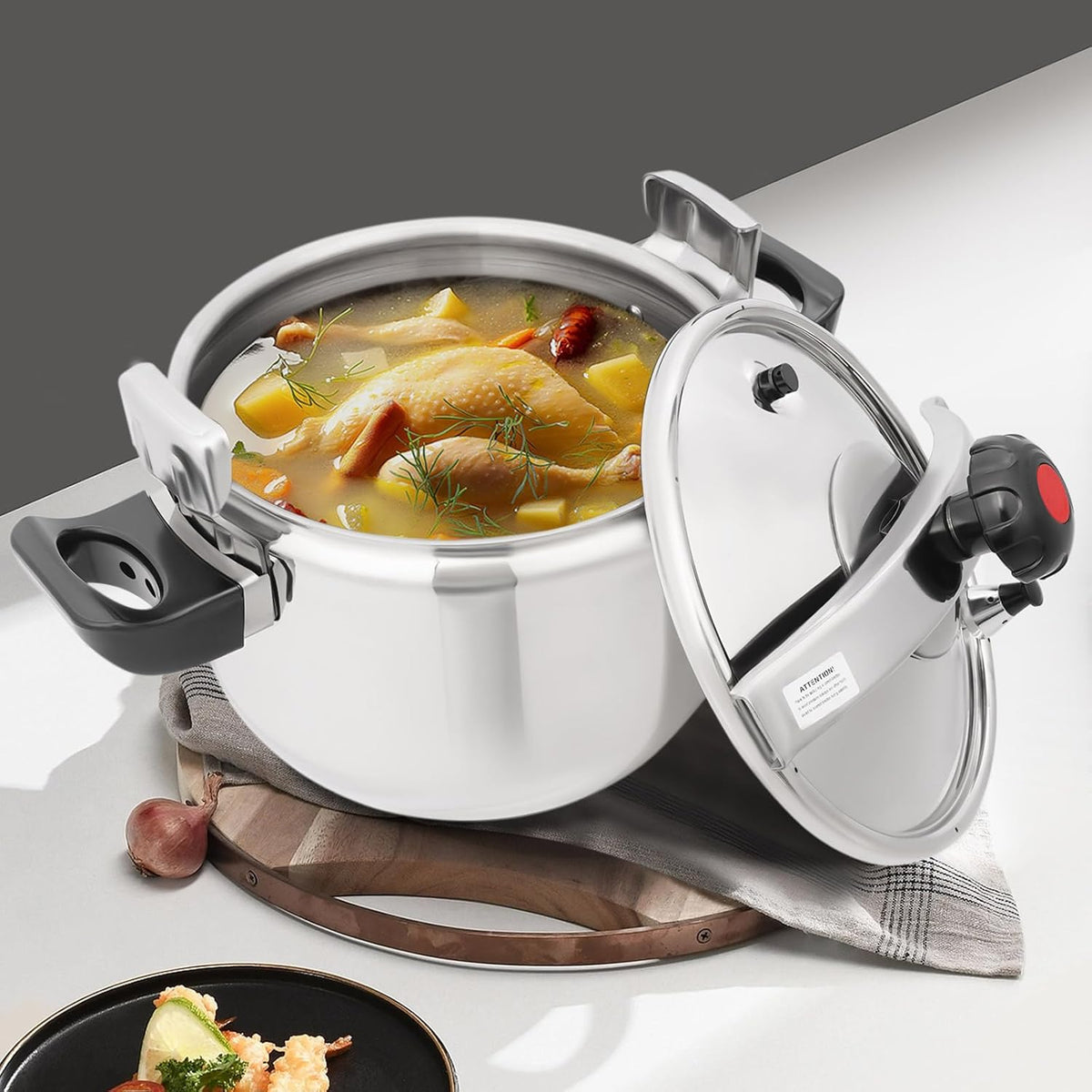 23.2 Quart Pressure Cooker Stainless Steel Pressure Canner, Large Capacity, Commercial Pressure Cooker Clamp On Type, Single Valves for Family or Commercial Use
