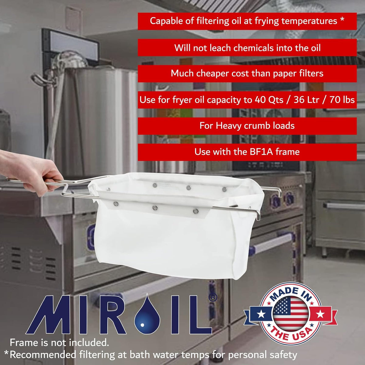 MirOil RB6PS EZ Flow Oil Filter Bag, Maintain Quality & Taste of Fried Food, Reduce Contaminants, Polish, Extends Life of Hot & Cold Cooking Oil Filter Bag for Kitchen, Restaurant(Frame Sold Separate)