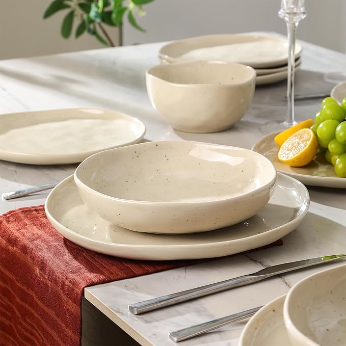 Stone Lain Mirella 4-Piece Pasta Bowl Set Stoneware, Microwave and Dishwasher safe, Beige