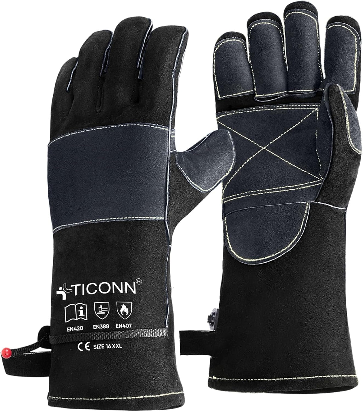 TICONN Welding Gloves, 16 IN L/XL/XXL 1000°F Heat-Resistant Fireproof Leather Gloves for Welders, Stick, Forge, Mig, Tig, BBQ