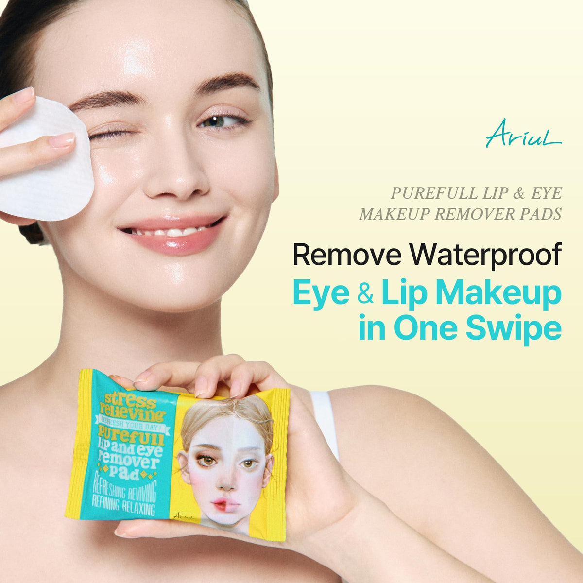 Ariul Purefull Lip & Eye Makeup Remover Pads – Oil-Infused Dual-Sided Pads, Gentle Exfoliation, Travel Friendly Compact Size, Korean Skincare (30 Pads x 3 Pack)