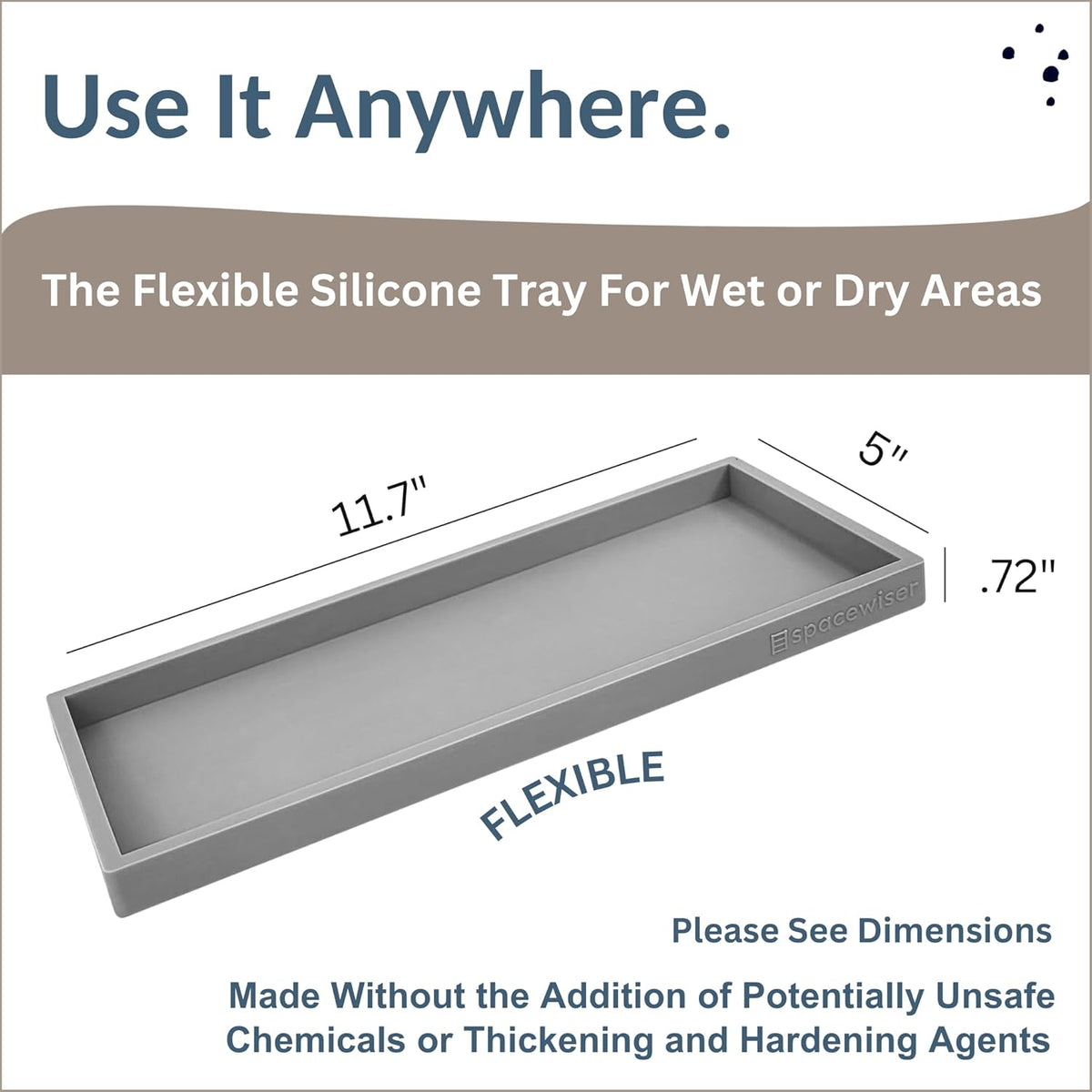 Countertop and Vanity Tray - 11.7" Silicone Bathroom Tray Countertop, Dish Soap Trays for Kitchen Counter, Sink Organizer Caddy Accessories, Toilet Plant Shower Makeup Mat Oil Holder
