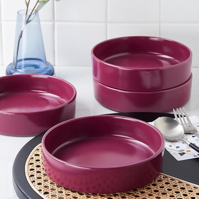 Stone Lain Cleo Stoneware 32-piece Round Dinnerware Set, Magenta,Service For 8,Coupe - Celina