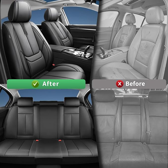 Fit HRV Car Seat Covers for Honda HR-V 2016-2024 2025 2026 - Upgraded Premium Waterproof & Breathable Leather, Airbag Compatible, All-Weather Seat Cushion Protector (Full Set, Black)