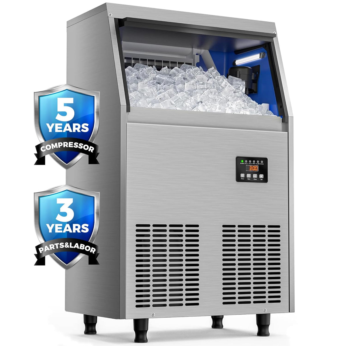 Commercial Ice Maker Machine, 150LBS/24H Ice Maker Machine with 35LBS Ice Storage Capacity, Freestanding Under Counter Ice Machine for Home Bar Office Restaurant
