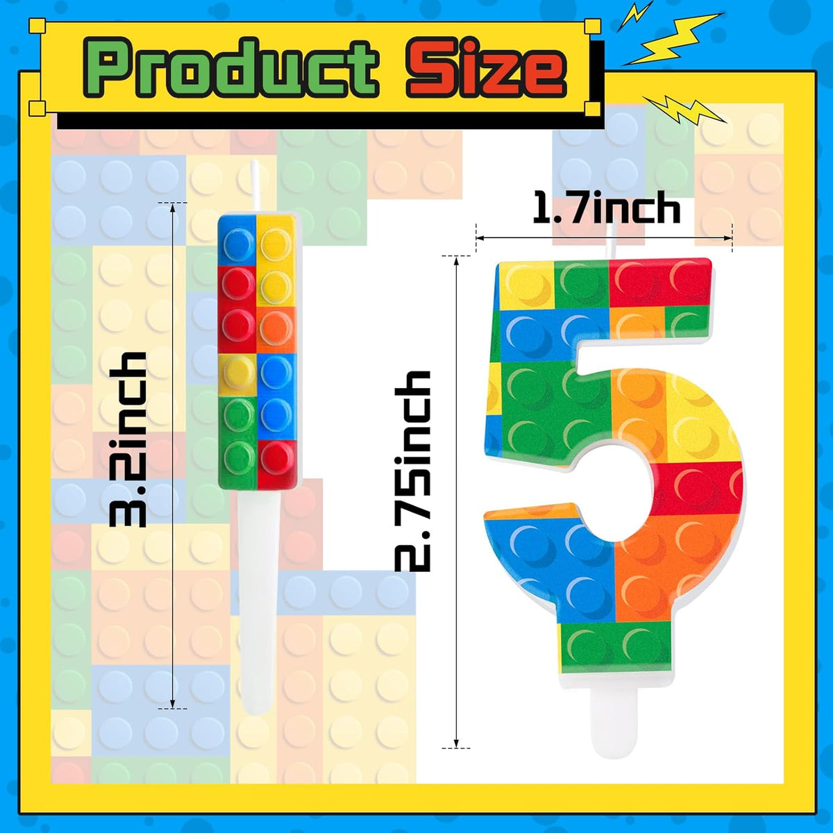 7 Pcs Building Block Themed Birthday Candles Set Building Blocks Number 5 Candle Cake Topper for Building Block Party Decoration Supplies (Number 5)
