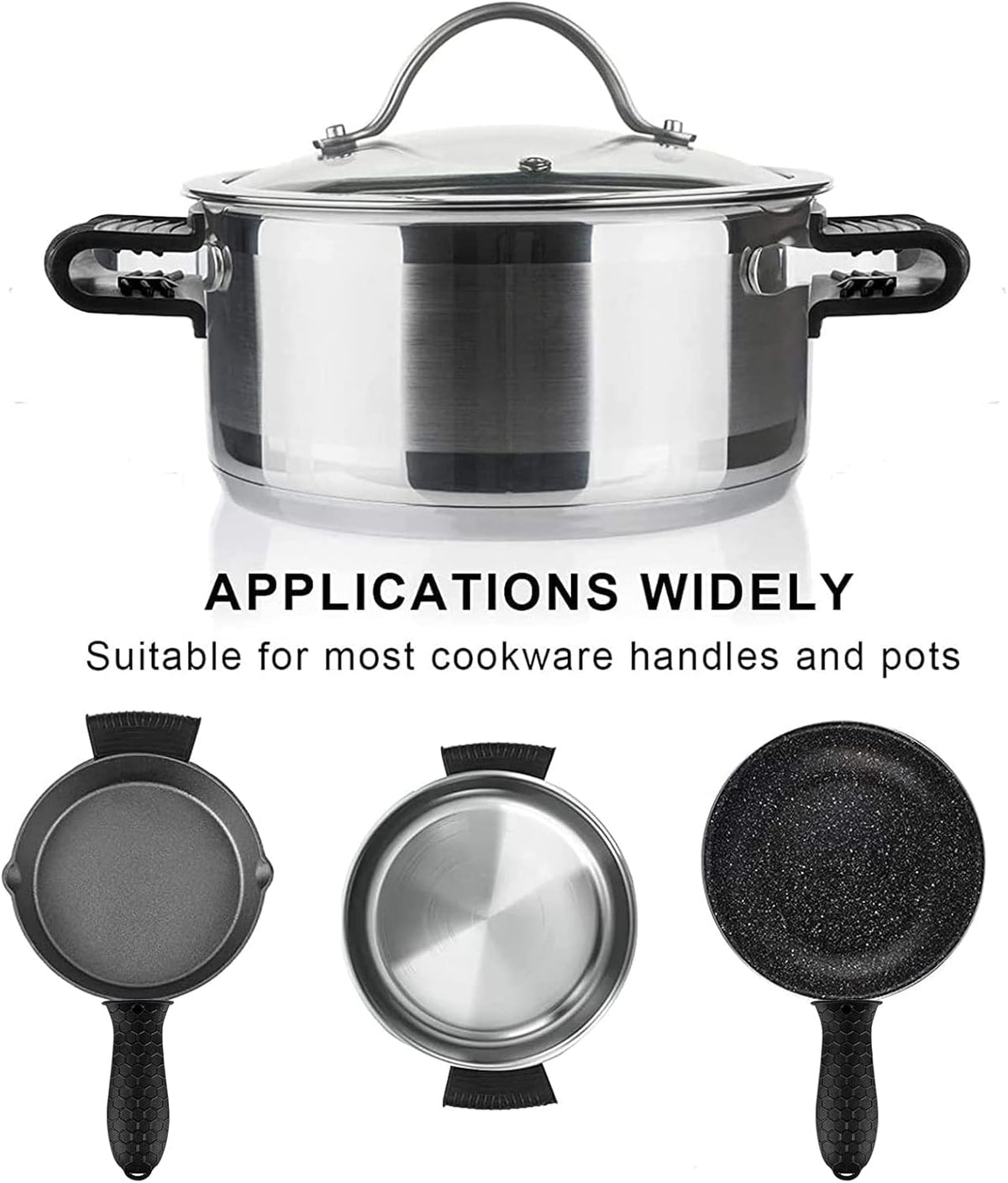 8 Pcs Non-Slip Silicone Hot Handle Holder & Assist Grips, Potholder for Cast Iron Skillets, Heat Resistant Handle Cover Sleeve for Frying Pans, Casserole, Cookware Handles, Black