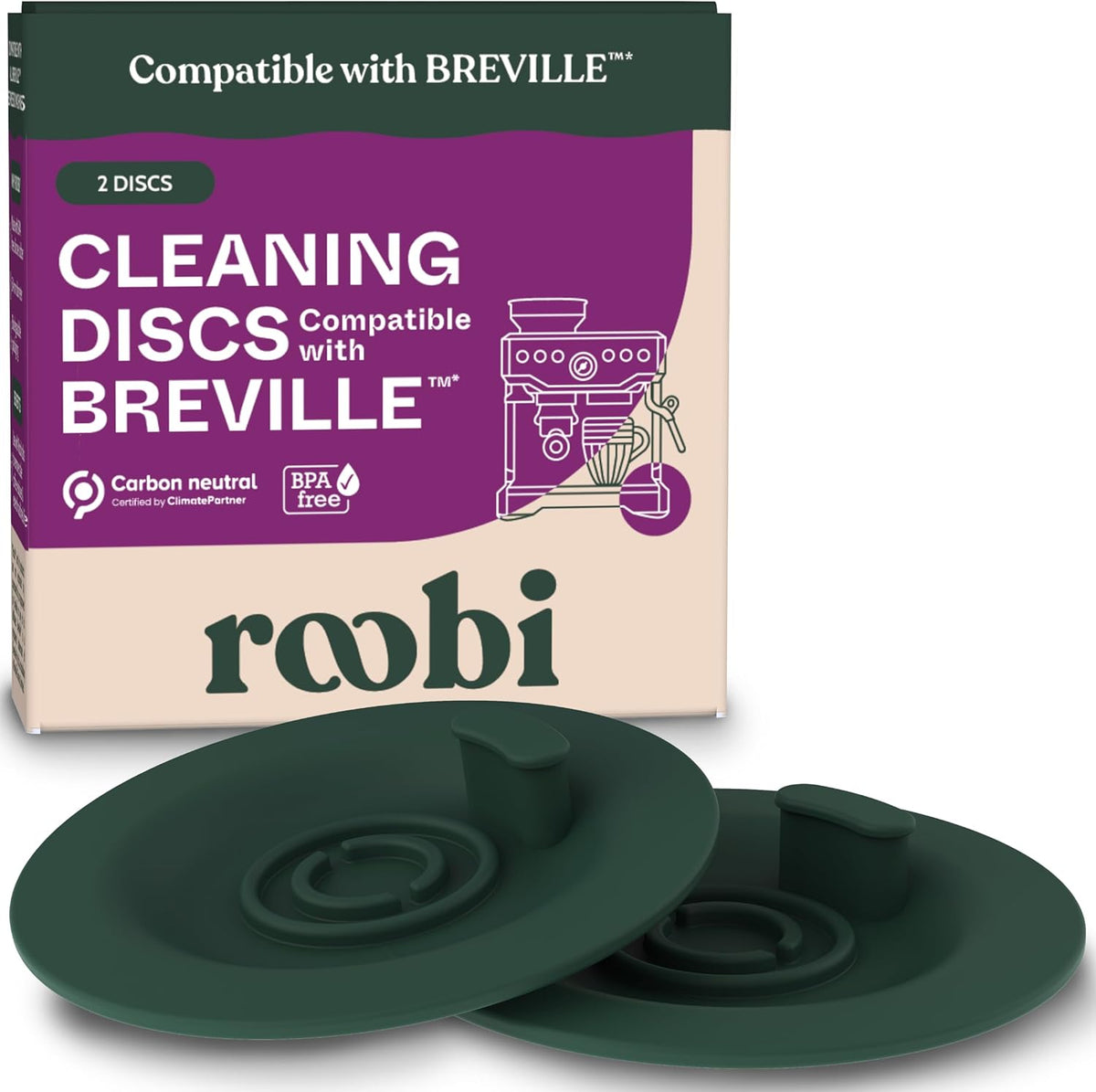 Roobi Espresso Cleaning Disc Compatible with Breville. 54mm Backflush for Disc Espresso Cleaning Tablets, 2 Pack