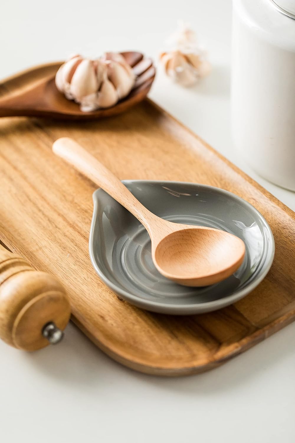 LAUCHUH Ceramic Spoon Rest for Stove Top, Large Spoon Holder, Spoon Rest for Kitchen Counter, Spoons, Ladles, Tongs, Christmas, Farmhouse Kitchen Decor, Spatula Holder Set of 2, Grey