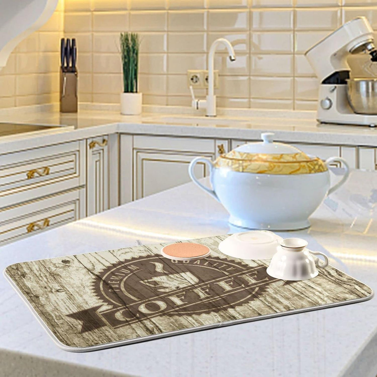 senya Super Absorbent Dish Drying Mat, Microfiber Fast-Drying Dish Mat, 24'' x 18'', Kitchen Dish Drying Pad, Retro Coffee Old Beans Vintage Wood, (g289343235p523c558s1114)