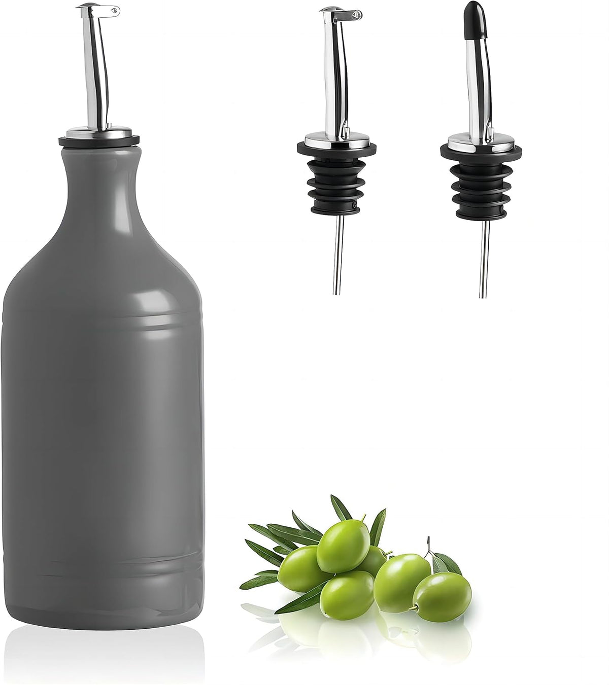Sweejar Ceramic Olive Oil Dispenser Bottle, Opaque Oil Cruet Protects Oil to Reduce Oxidation, Suitable for Storage Oil, Vinegar, Coffee Syrups & Other Liquids, Pack of 1, 15.5 Fl Oz (Dark Grey)