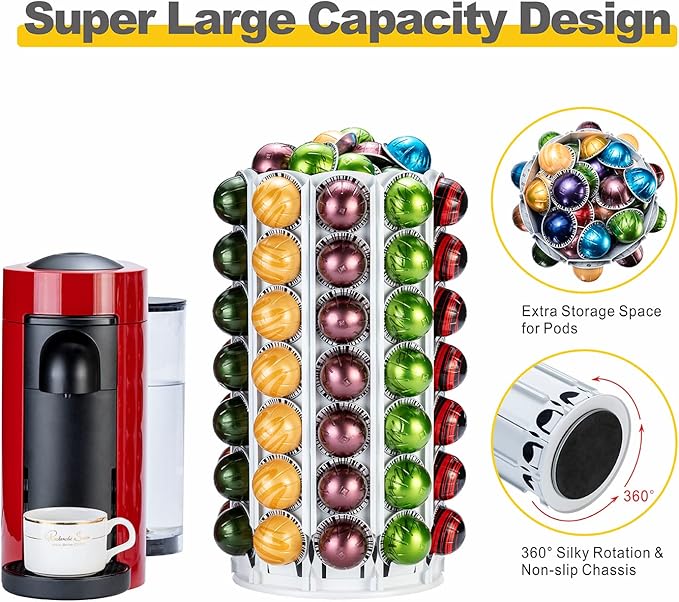 FlagShip Vertuo Pod Holder Coffee Pod Stand for Nespresso Pod Storage with Elegant White (100+ Pods Capacity)