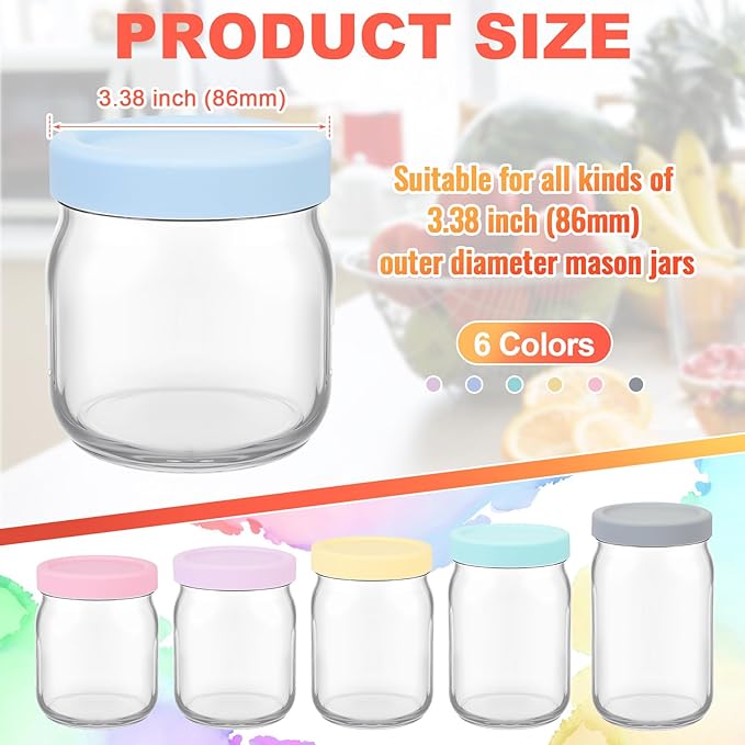 Teenyyou 6 Pcs Silicone Wide Mouth Lids Mason Jar Lids Thickened Leak Proof Lid for 86 mm All Wide Mouth Mason Jars, Reusable Large Canning Jar Caps(Macaron)
