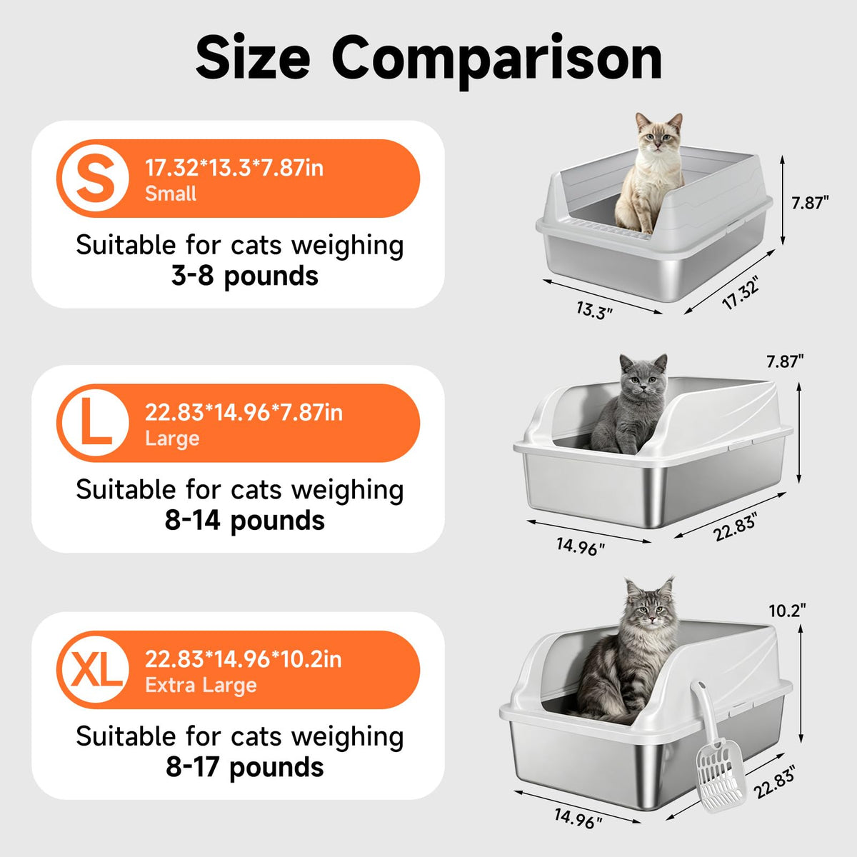 Stainless Steel Cat Litter Box, Odor Free Easy Clean Metal Litter Box