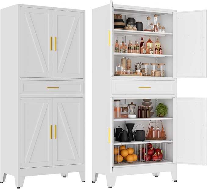 71" Tall Pantry Storage Cabinet with Drawer and Adjustable Shelves, Freestanding Tall Kitchen Cupboard Storage Cabinet for Kitchen,Dining Room, Living Room, White