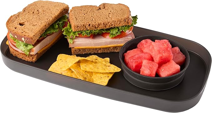 madesmart dipware Small Serving Plate, Collapsible & Removable Dip Bowl for Salsa, Queso, Salad, Olives, Premium Dishwasher & Microwave Safe, Multipurpose Plate & Bowl, Carbon