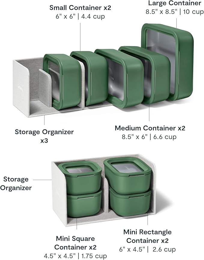 Caraway 22pc Glass Food Storage Set - Storage Containers for Food - Non-Toxic Ceramic-Coated Glass - Air Release Technology - Compact & Stackable Design - Sage