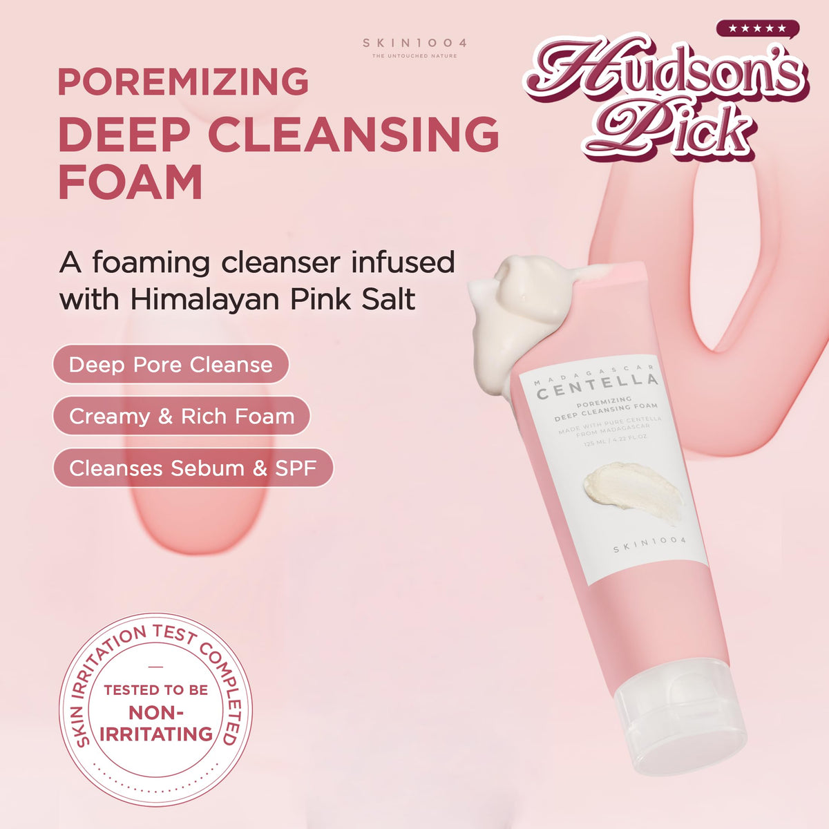 SKIN1004 [Hudson's Pick Poremizing Deep Cleansing Foam, Makeup Remover, Korean Face Cleanser with Himalayan Pink Salt & Centella for Facial Pore Cleansing, Korean Skin Care, 4.23 fl.oz, 125ml