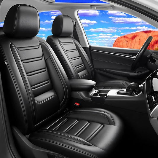 Fit HR-V Car Seat Covers (Front Pair) for Select Honda HRV 2016-2025 2026 LX/EX/EXL/Sport - Full Coverage Leather, Airbag Compatible, Waterproof & All Weather Seat Cushion Protector, Black