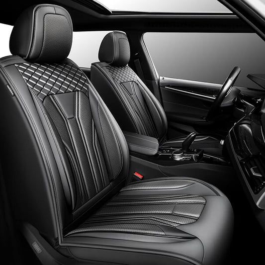 Fit Frontier Car Seat Covers Premium Leather for Nissan Frontier 2009-2025 2026. Waterproof， Breathable, Scratch-Resistant & All-Weather Seat Cushion Protector（Front Seat,All Black