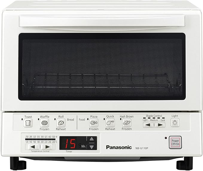 Panasonic FlashXpress Toaster Oven Countertop, 4-Slice Compact Size with Double Infrared Heating, 6 Auto Cook Options and Precise Temperature Control, 1300W - NB-G110P-W (White)