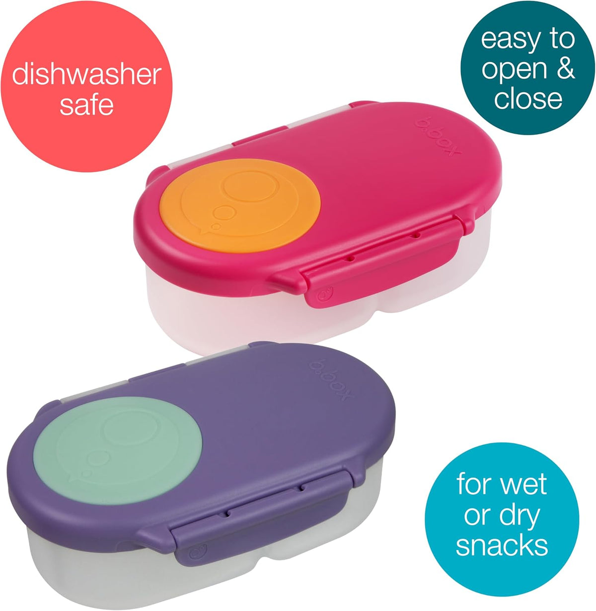 b.box Snack Box (2-pack) Reusable Snack Containers with Lids – Bento Box for Kids & Toddlers, Leakproof Lunch Box, BPA-Free and Dishwasher Safe Snack Container (S'shake + Lilac Pop, 1 3/4 Cup)