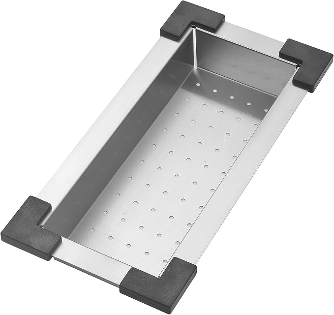 STARSTAR Stainless Steel Colander For Workstation Kitchen Sink (Black Cover, 17.5/8 W - 8.75 L)