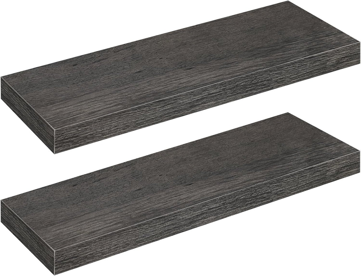 HOOBRO Floating Shelves for Wall, Wall Mounted Shelf Set of 2, 23.6" Hanging Shelf with Invisible Brackets, for Wall in Bathroom, Bedroom, Toilet, Kitchen, Living Room, Office, Charcoal Gray BC60BJ01