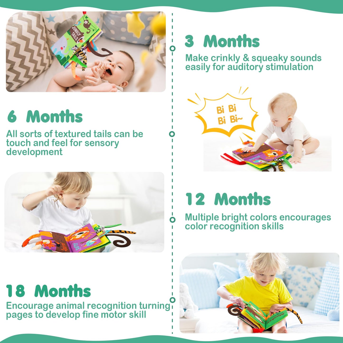 beiens Baby Books Toys, Tummy Time Touch and Feel Sensory Toys for Infant