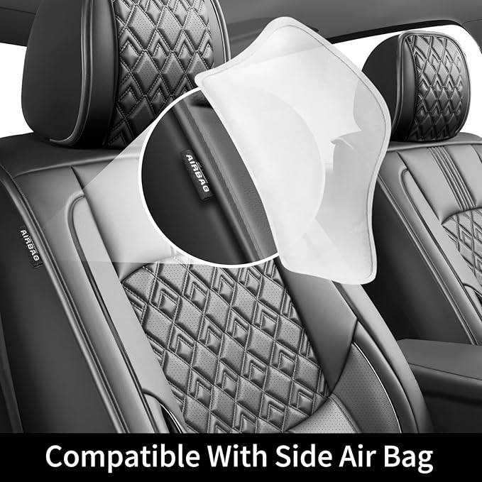 Fit Accord Car Seat Covers for Honda Accord 2003-2024 2025 2026 - Upgraded Premium Waterproof & Breathable Leather, Airbag Compatible, All-Weather Seat Cushion Protector (Full Set, Black)
