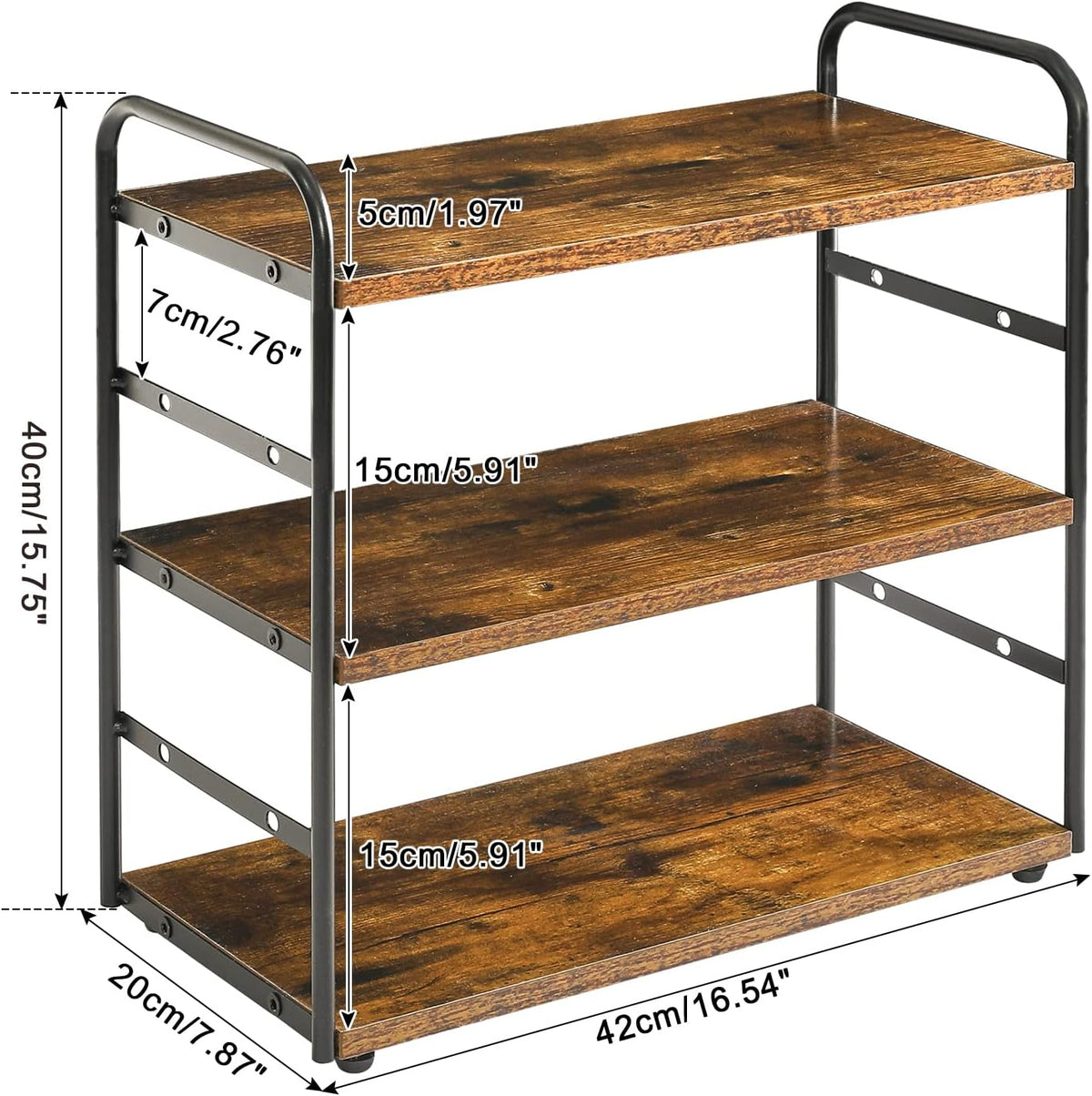 IBUYKE Set of 2 3-Tier Bathroom Counter Organizer, Tray Countertop Storage Shelf, Kitchen Spice Rack Standing, Counter Standing Rack Cosmetic Holder, Rustic Brown TWJ001H-2