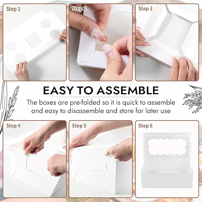 JCD 16 Pcs Bento Cake and Cupcake Box Combo Bento Box with Clear Window 5 Holes Fit 4 Cupcakes and 1 Mini Cake for Bakery Baking Supplies(1+4/16Pcs)