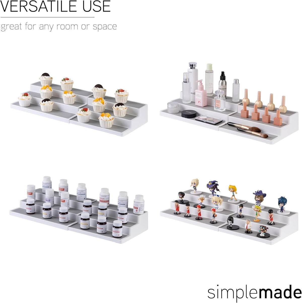 SIMPLEMADE 3-Tier Spice Rack Organizer - Versatile Storage Shelf for Kitchen, Bathroom, Bedroom & Office, Set of 1, White