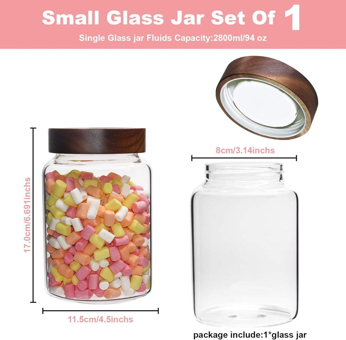 Glass Coffee Jars Spice Jar Round Storage Canister with Wooden Lid Clear Glass Food Jar for Pantry Sugar Tea Coffee Bean Spice Nuts Cookies Bath Salts (1200ml/40oz-1pack-A)