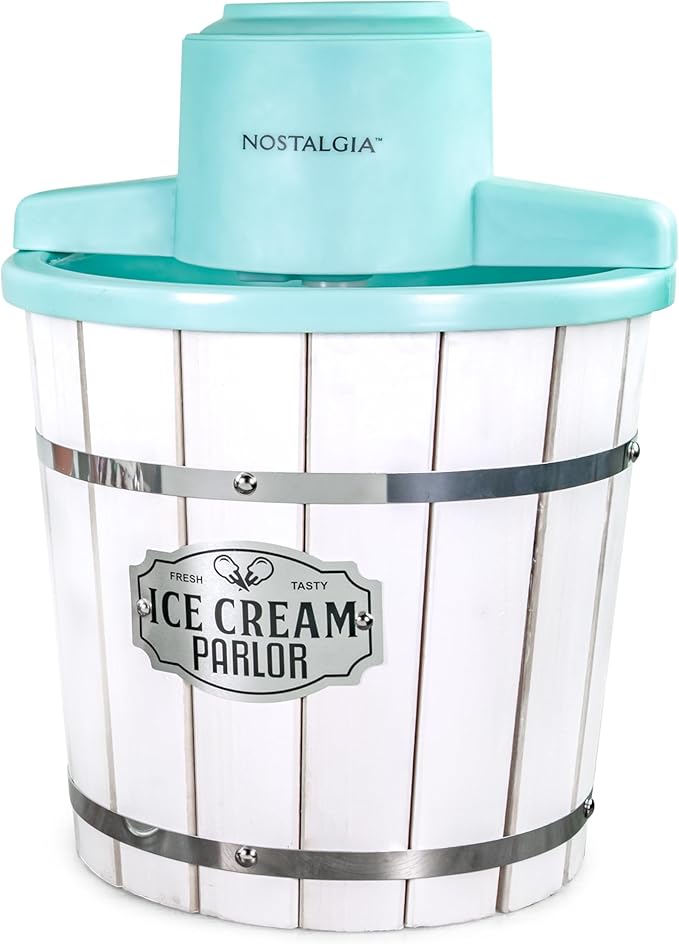 Nostalgia Electric Ice Cream Maker – Parlor Style, Old Fashioned Soft Serve Ice Cream Machine Makes Frozen Yogurt or Gelato in Minutes - Fun Kitchen Appliance – White - 4 Quart
