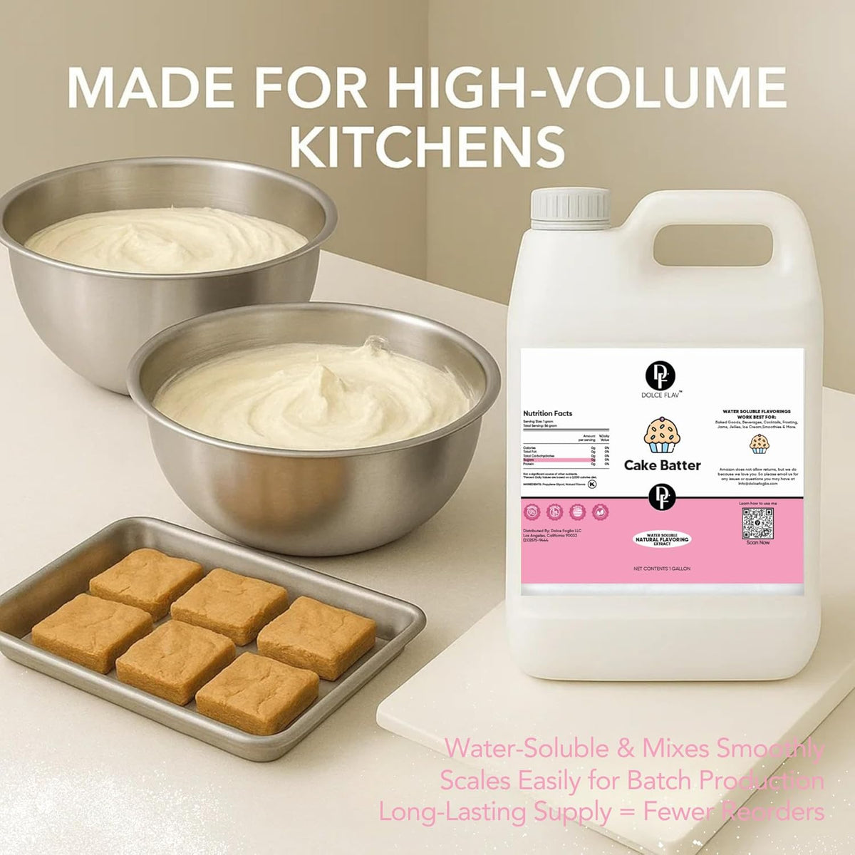Dolce Flav Cake Batter Flavoring – 32 oz. – Premium Water-Based Extract for Ice Cream, Desserts, Boba, Beverages & Baked Goods | Perfect for Bakeries, Cafés & Restaurants