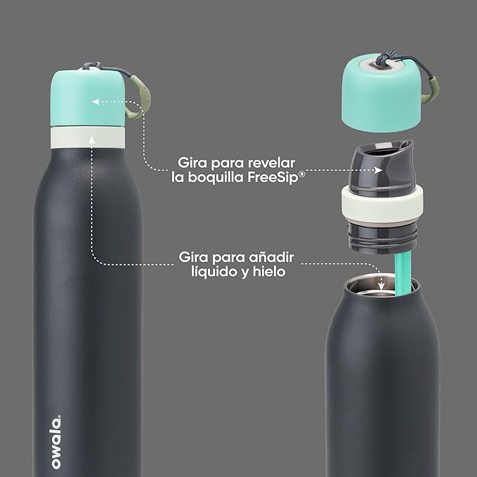 Owala FreeSip Twist Insulated Stainless Steel Water Bottle with Straw for Sports and Travel, BPA-Free, 24-oz, Blue/Grey (Foggy Tide)