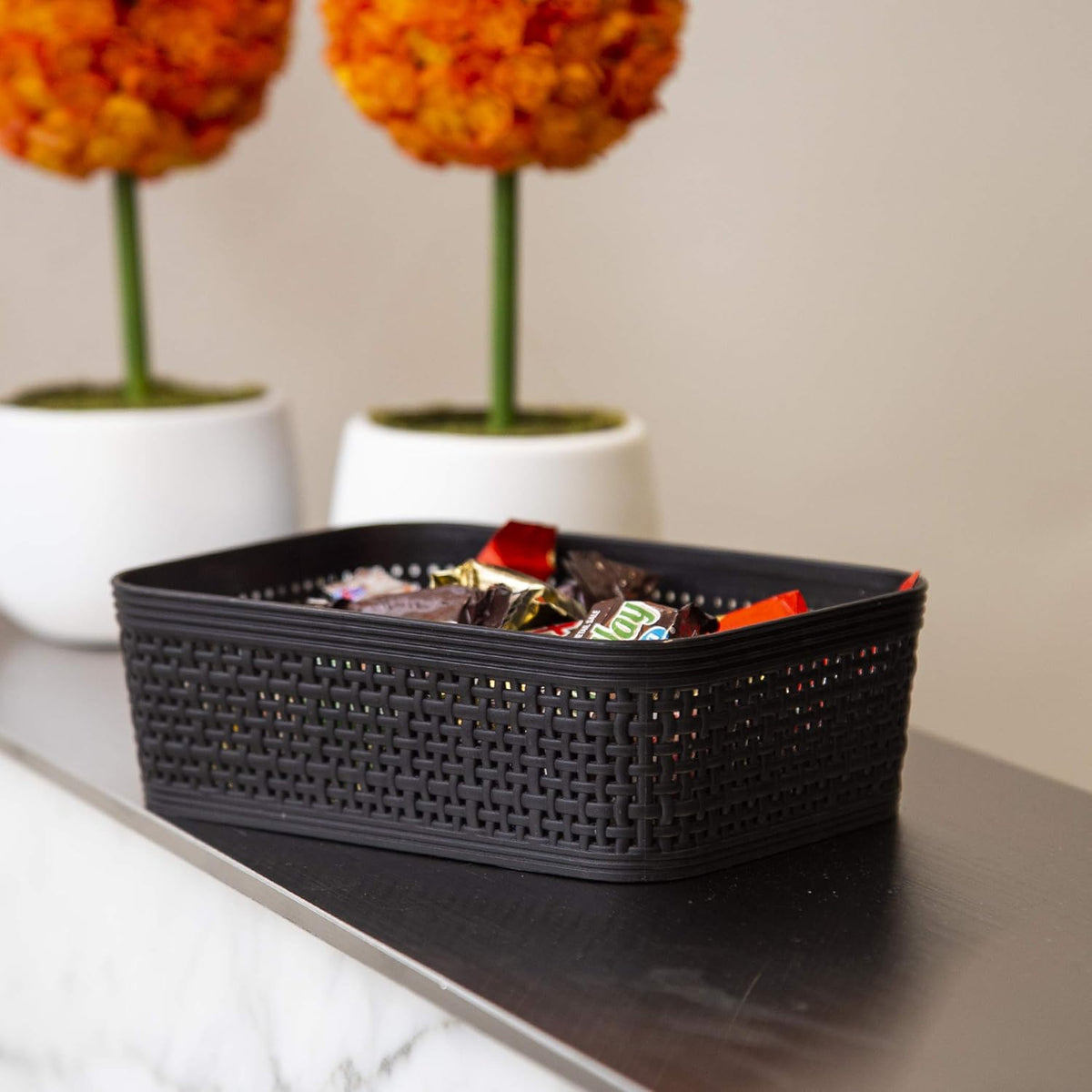 BINO | Woven Plastic Basket | XS (Black), 5-Pack | THE JUTE COLLECTION | Home Organization, Space - Saving Storage, Stylish Design | Jute Basket | Plastic Storage Basket