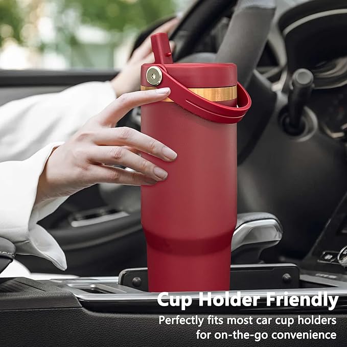 30 oz Tumbler Bulk with Handle and Straw, Vacuum Insulated Tumblers with Flip Straw and Top Handle, Leakproof Powder Coated Tumbler, Stainless Steel Travel Mug for Coffee Water (Red, 8 Pack)