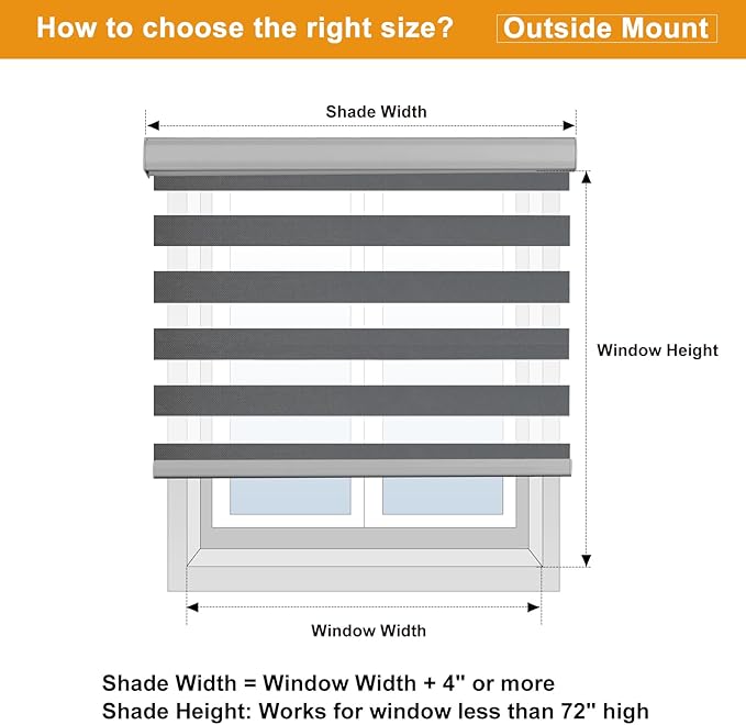 Persilux Cordless Zebra Blinds for Indoor Windows, Free-Stop Zebra Blinds Cordless, Light Filtering Sheer Shades Dual Layer for Day and Night, Zebra Roller Shades for Home (34.25" W X 47" H, Grey)