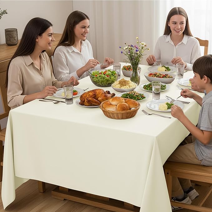 10-Pack Ivory Tablecloths for Rectangle Tables, 70 x 108 Inches, Stain-Resistant Polyester Fabric for 6 Foot Tables - Washable Table Covers for Weddings, Banquets, Birthday Parties, Events