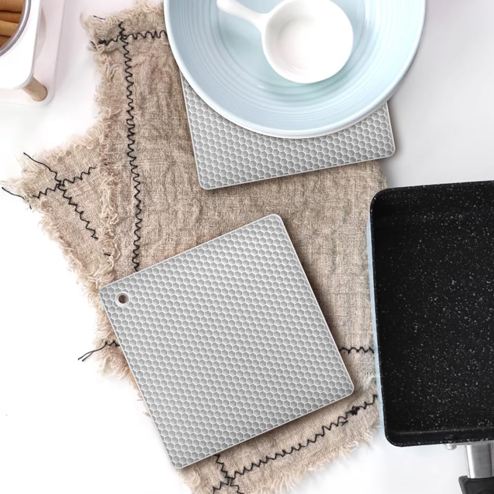 homEdge Silicone Square Trivets Mat, 6 Packs Multipurpose Non Slip Heat Resistant Pot Holder-White