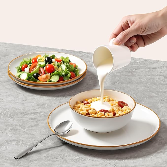 VEVOR Dinnerware Set, Service for 6 (18 PCS), Round Plates and Bowls Sets, Scratch Resistant Ceramic Dinner Ware, Dishwasher and Microwave Suitable Kitchen Dish, for Dessert Salad Soup Pasta, White