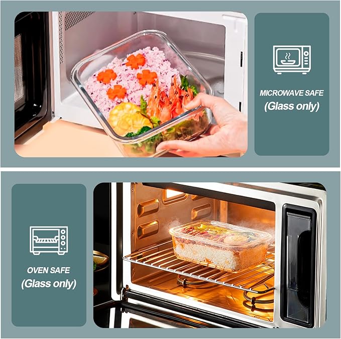 KOMUEE 30 oz 5 Pack Glass Meal Prep Containers 2 Compartments, Glass Food Storage Containers with Lids, Airtight Lunch Box, Microwave, Oven and Freezer Safe