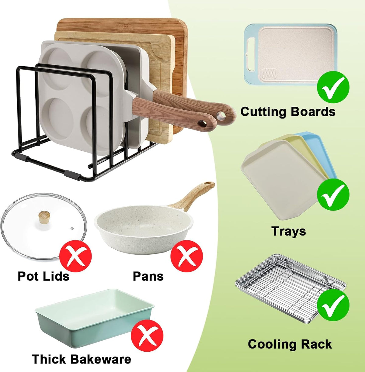 2-Pack Baking Sheet Organizer Rack – 5-Slot Bakeware & Cookie Tray Holder for Kitchen Cabinet or Countertop, Compact Stainless Steel Cutting Board Rack with Rust-Resistant Frame & Anti-Slip Feet