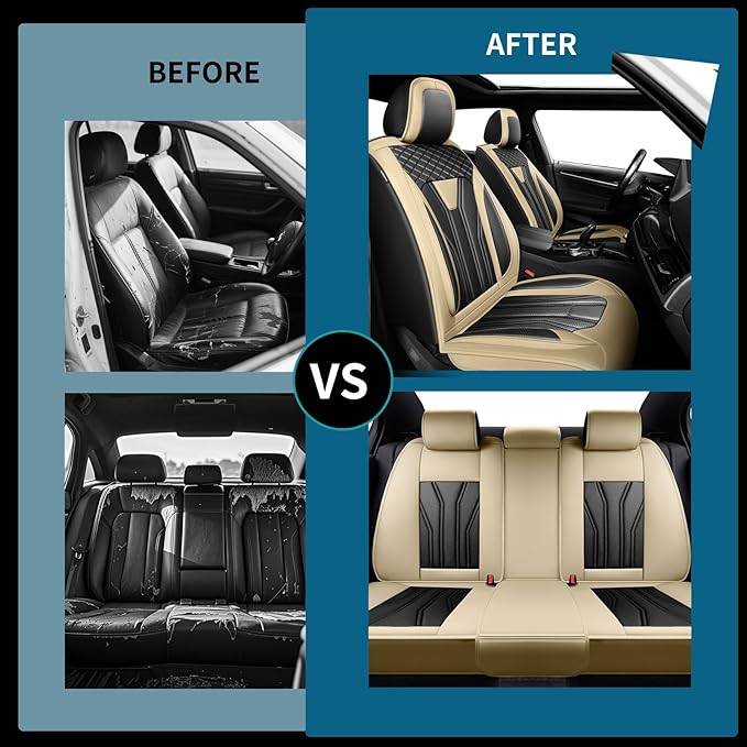 Fit Altima Car Seat Covers Compatible with Nissan Altima 2011-2025 2026 - Full Set Premium Leather， Waterproof Breathable， All-Weather Seat Cushion Protecto&Airbag Compatible （Beige & Black
