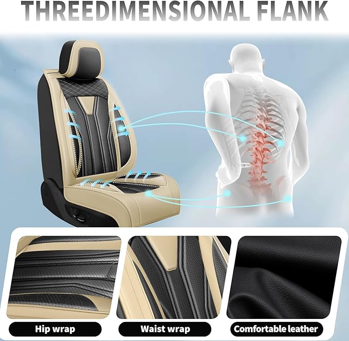 Fit Rogue Car Seat Covers Compatible with Nissan Rogue 2011-2025 2026 - Full Set Premium Leather， Waterproof Breathable， All-Weather Seat Cushion Protecto&Airbag Compatible （Beige & Black