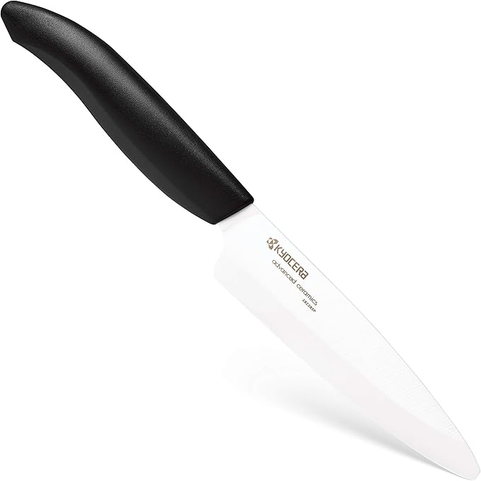 Kyocera Advanced Ceramic Revolution Series 4.5-inch Utility Knife, Black Handle, White Blade - FK-110 WH
