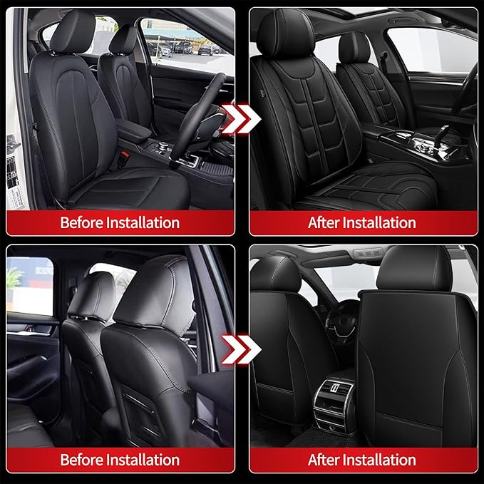 TTX LIGHTING Car Seat Covers fit for Chevrolet Camaro 2000-2024 Front Seat: Premium Leather Automotive Seat Cover with Airbag Compatible Waterproof (2 Seats, Black)