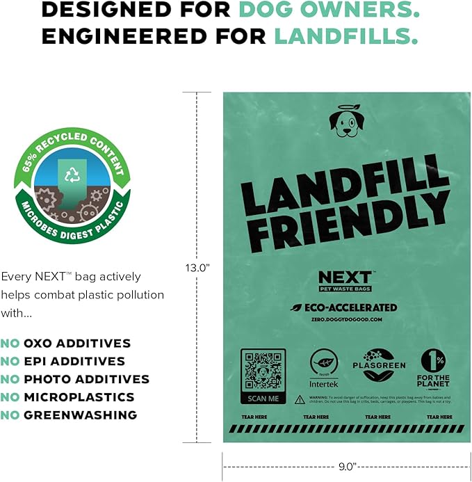 Doggy Do Good Next Pet Waste Bags, Landfill Friendly Recycled Plastic Unscented Dog Poop Bags for Dogs, Thick & Leakproof, Strong, Earth Friendly Poop Bags, 300 Count